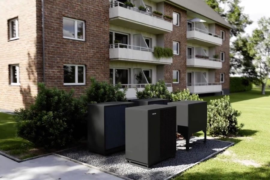 Levegő–víz hőszivattyú kaszkádrendszer nagy fűtési vagy hűtési igényű épületekhez