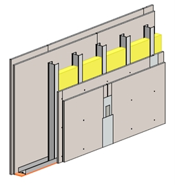 Rigips® ENERGOBOARD válaszfal CW 75-ös profilvázra 2x2 réteg RE gipszkartonnal, 30 cm-es függőleges profilkiosztással