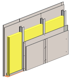 Rigips® ENERGOBOARD válaszfal CW 75-ös profilvázra 2x2 réteg RE gipszkartonnal, 60 cm-es függőleges profilkiosztással