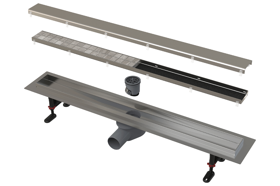 Modern fürdőszobák hatékony vízelvezetése Alca APZ13 Double zuhanyfolyókával