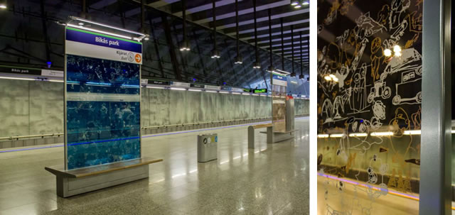 Rákosy Glass üvegek a 4-es Metró vonalán, 3. rész: üvegből készült várakozó- és jelzőtáblák