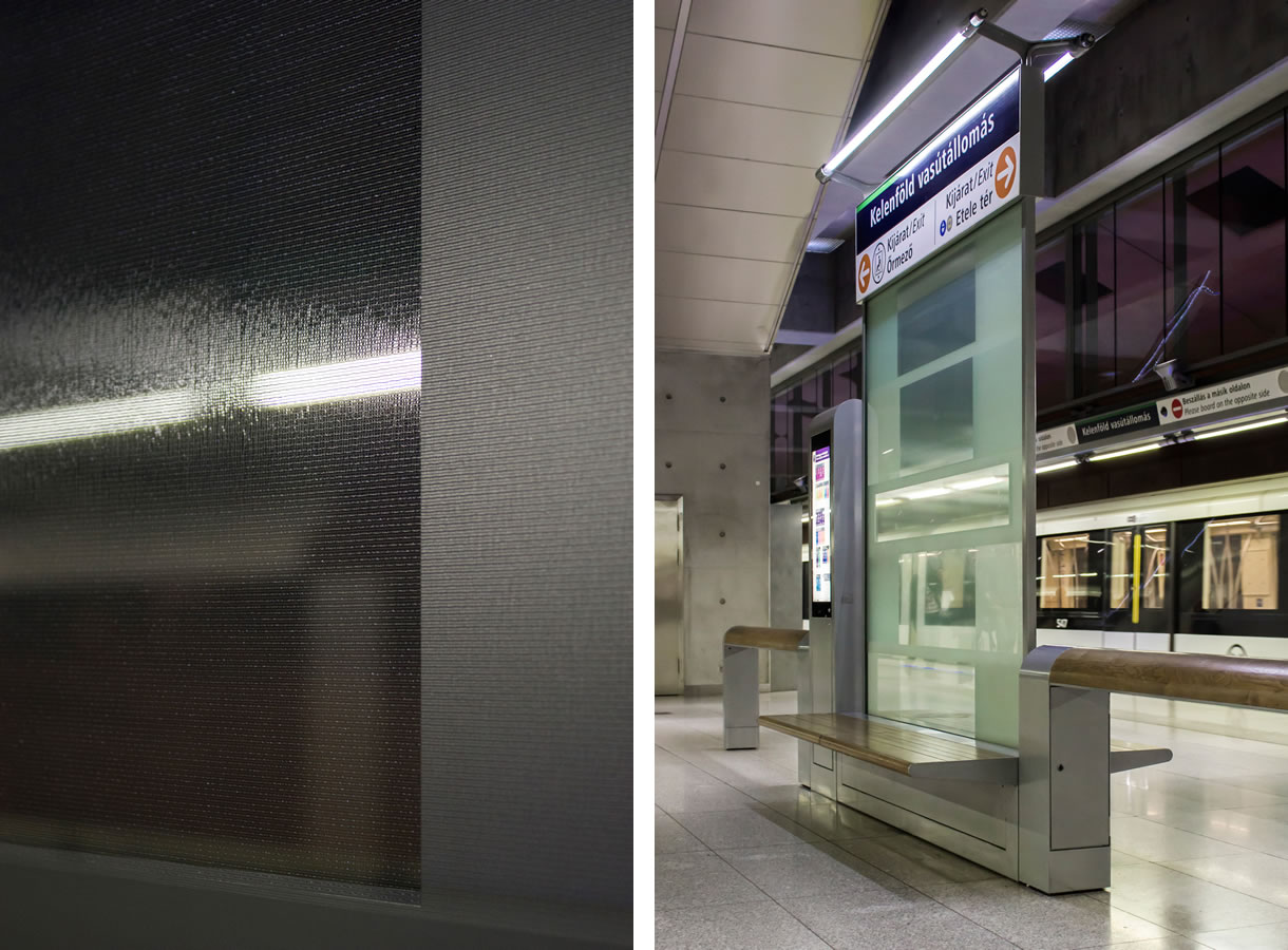 Rákosy Glass üvegek a 4-es Metró vonalán, 3. rész: üvegből készült várakozó- és jelzőtáblák