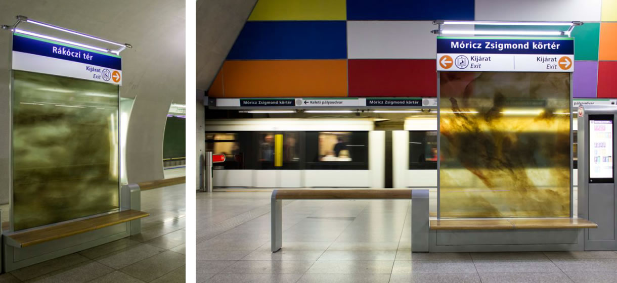 Rákosy Glass üvegek a 4-es Metró vonalán, 3. rész: üvegből készült várakozó- és jelzőtáblák