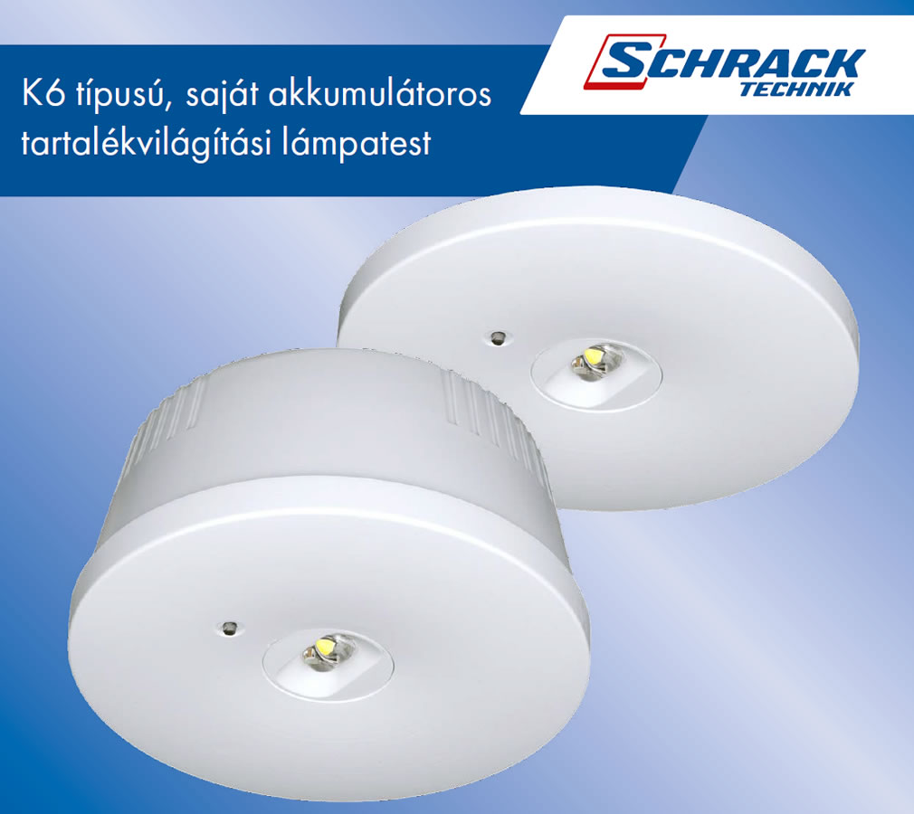 Schrack K6 típusú, saját akkumulátoros tartalékvilágítási lámpatest