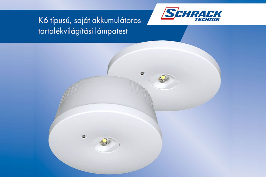 Schrack K6 típusú, saját akkumulátoros tartalékvilágítási lámpatest