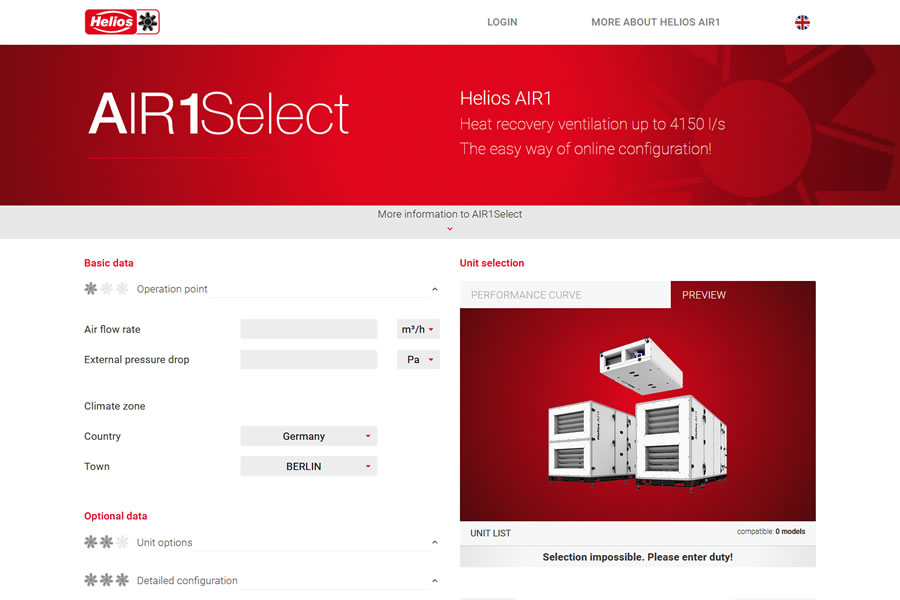 Helios AIR1Select: Online konfiguráció és kiválasztás egyszerűen
