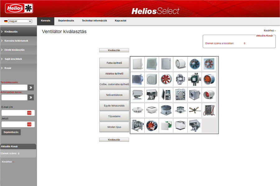 HeliosSelect: Online termékkiválasztó program