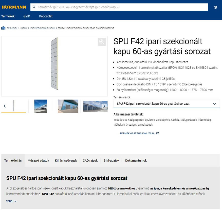 Hörmann ProductPortal építészek és tervezők számára