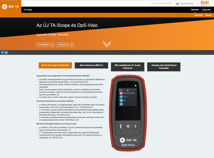 Microsite készült a TA-Scope és DpS-Visio hidraulikai beszabályozó műszereknek
