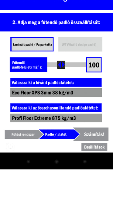 ProfiFloor alkalmazások a padlóalátétek összehasonlítására