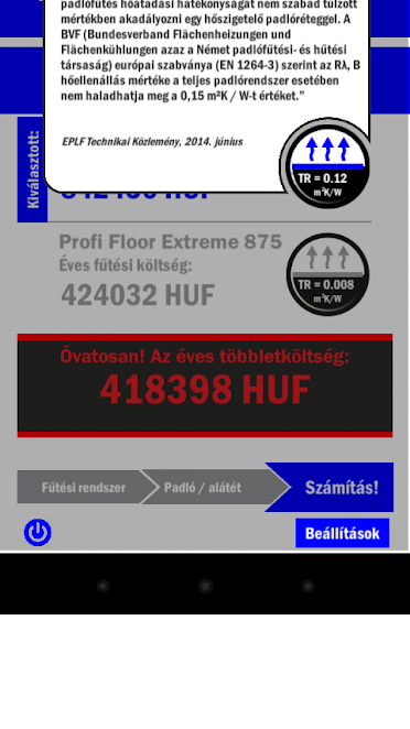 ProfiFloor alkalmazások a padlóalátétek összehasonlítására
