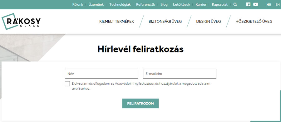 Új funkciókkal bővült a Rákosy Glass weboldala - hírlevél