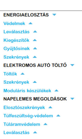 Elektromosautó-töltők és a Napelemes
megoldások is bekerültek az Energiaelosztás rész alá