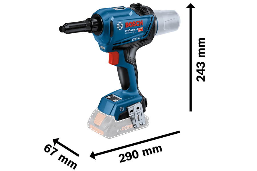 Bosch GRG 18V-16 C Professional akkus szegecshúzó pisztoly - méretek