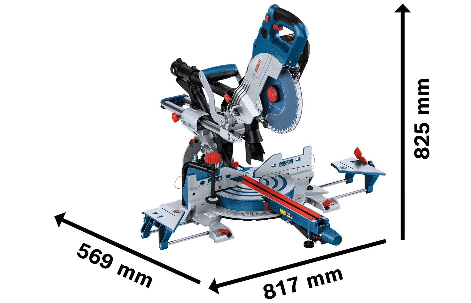 Bosch GCM 18V-216 DC Professional leszabó- és gérvágó fűrész - méretek