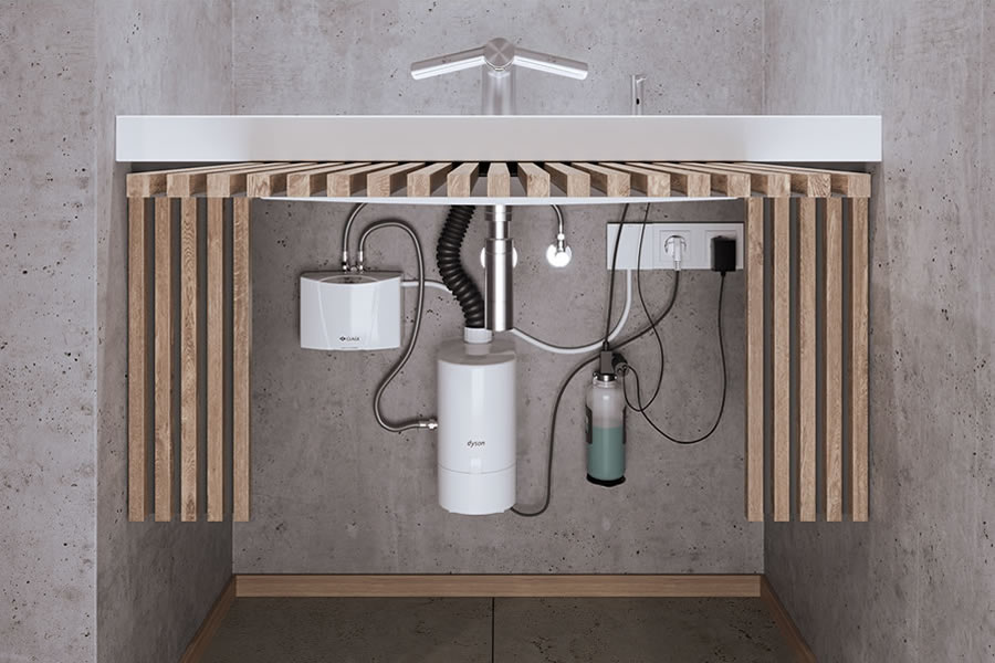 Dyson Airblade Wash+Dry vízcsap és kézszárító CLAGE átfolyós vízmelegítővel