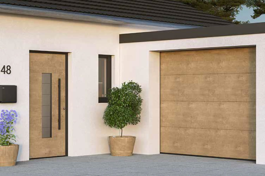 Hörmann azonos kinézetű garázskapuk és házbejárati ajtók teljes összhangja