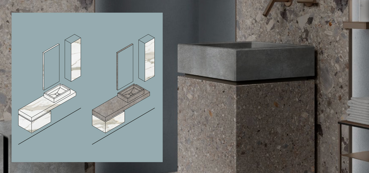 Mirage Bathmood - dizájn fürdőszobabútorok kőporcelánból