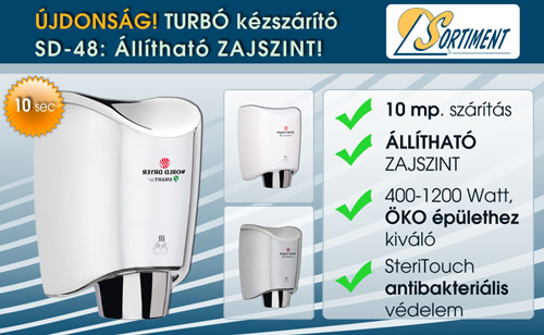 Új turbó kézszárítók állítható zajszinttel a Sortimenttől