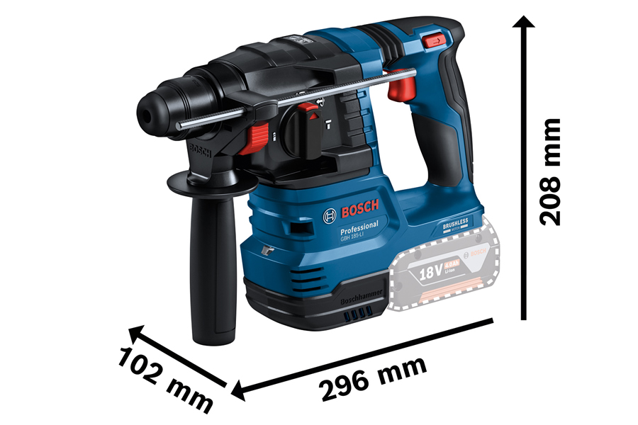 Bosch GBH 185-LI Professional akkus fúrókalapács méretei
