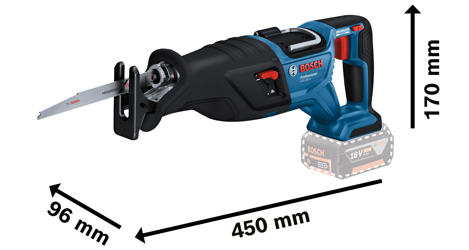 Bosch GSA 185-LI Professional akkus szablyafűrész méretei