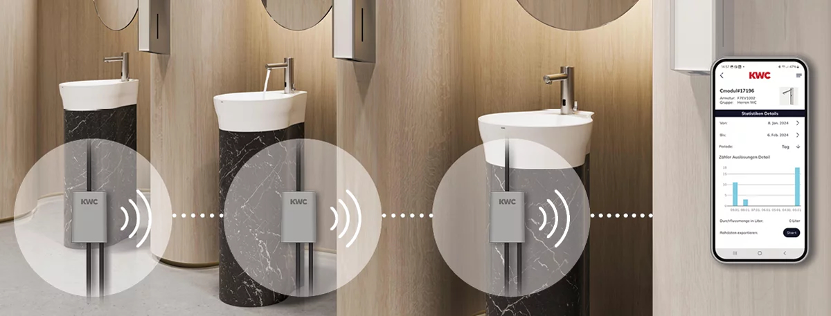 KWC F7 elektronikus álló csaptelep – C-modul és KWC Smart Connect alkalmazás