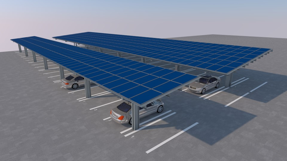 Új Lindab Carport fedett kocsibeálló – egyoszlopos megoldás trapézlemezzel és napelemekkel