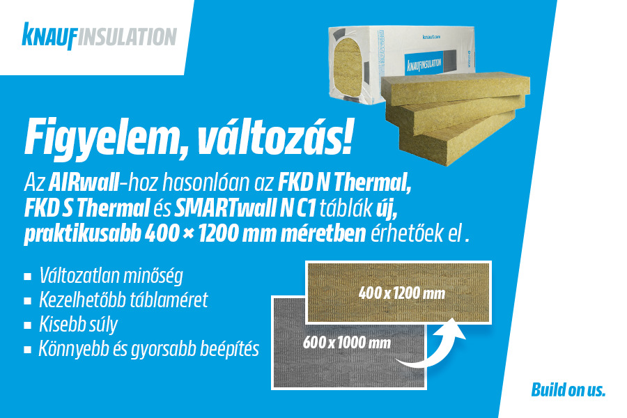 Új táblaméretben érhetőek el a Knauf Insulation vakolható kőzetgyapotjai