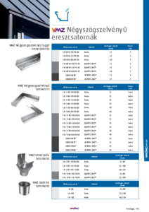 VMZINC négyszögszelvényű ereszcsatornák és tartozékaik - műszaki adatlap
