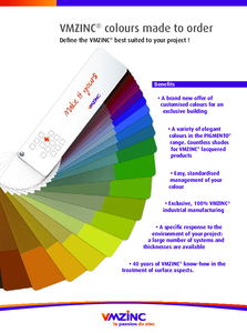 VMZINC Color on demand 2021 - színminták - általános termékismertető