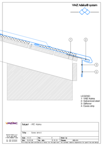 VMZINC Adeka kiselemes tetőfedő rendszer - eresz csomópont - tervezési segédlet