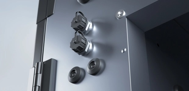RJ12 és Ethernet kommunikációs portok a VENTUS Platinium kompakt légkezelő előlapján