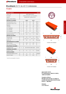 Porotherm 60/10 és 45/10 kerámia béléstestek - műszaki adatlap