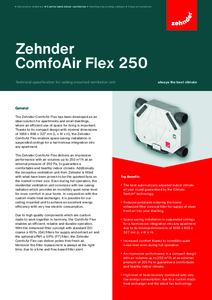 Zehnder ComfoAir Flex 250 hővisszanyerős szellőztető - műszaki adatlap